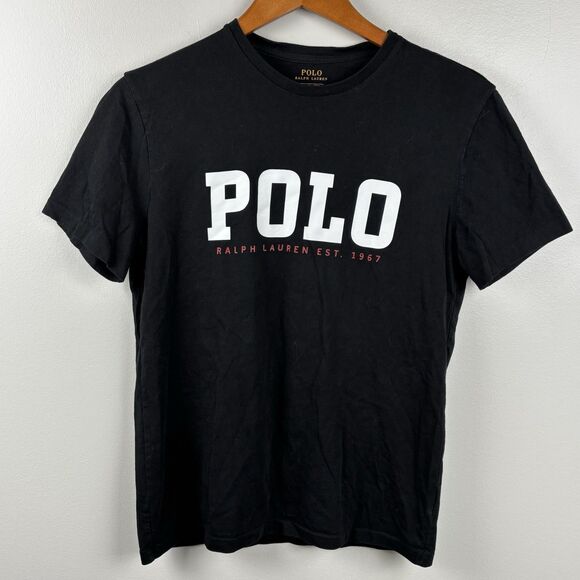 Polo Ralph Lauren Shirt Small Black Crew Neck  Graphic POLO est 1967 Short Sleev - Picture 2 of 4